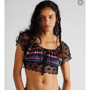 Free People NWOT Aruba crochet bohemian style woman top in black M